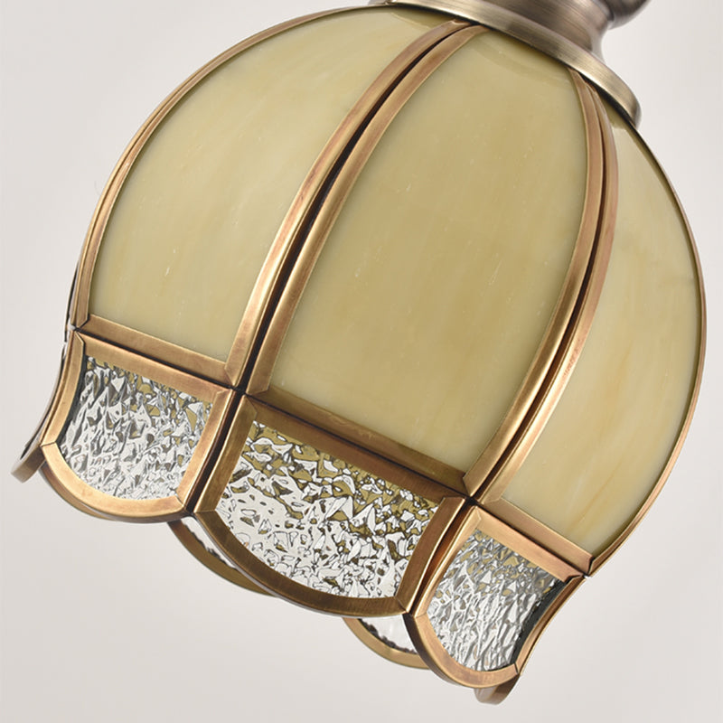 Dome Stairway Hanging Pendant Lamp Vintage Clear/Beige Glass 1 Head Nickel Ceiling Suspension Light Clearhalo 'Ceiling Lights' 'Glass shade' 'Glass' 'Pendant Lights' 'Pendants' Lighting' 285720