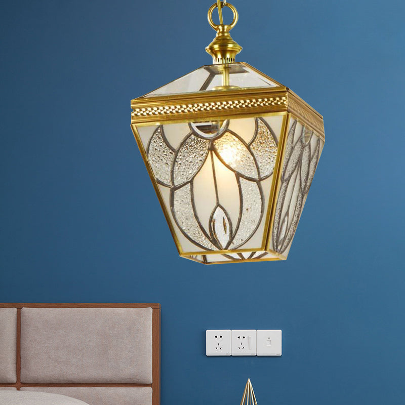 Lantern Bedroom Hanging Lighting Vintage Bubble Glass 1 Head Gold Ceiling Pendant Lamp Gold Clearhalo 'Ceiling Lights' 'Close To Ceiling Lights' 'Glass shade' 'Glass' 'Pendant Lights' 'Pendants' Lighting' 285738