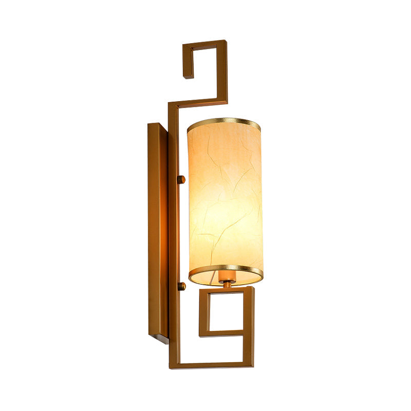 1 Light Sconce Light Fixture Classic Cylinder Metal Wall Mount Lighting in Black/Gold with Fabric Shade Clearhalo 'Wall Lamps & Sconces' 'Wall Lights' Lighting' 285801