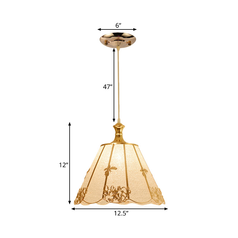 Plastic Gold Pendant Lighting Fixture Triangle/Flower/Wide Flare 1 Light Traditional Hanging Ceiling Light Clearhalo 'Ceiling Lights' 'Pendant Lights' 'Pendants' Lighting' 285993