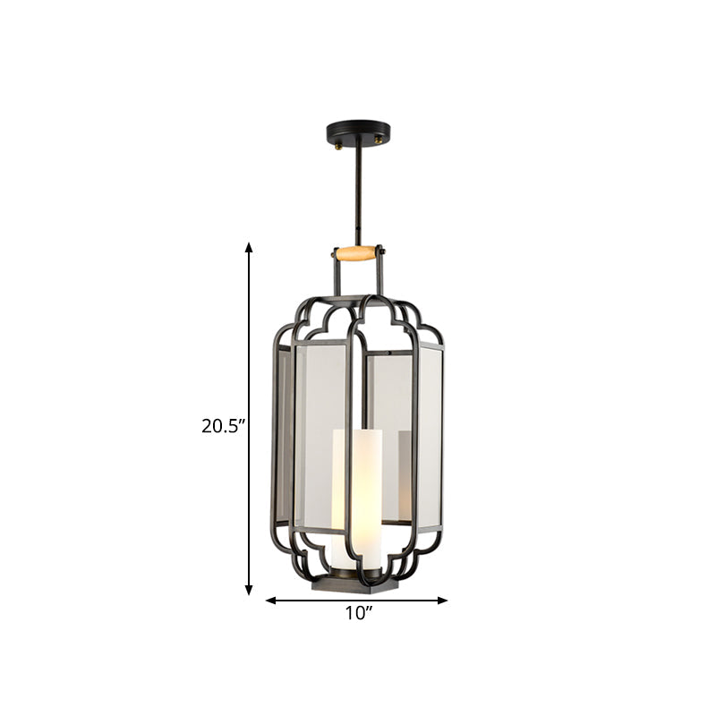 1 Light Tan Glass Hanging Pendant Traditional Black Cylinder Living Room Pendulum Light, 8