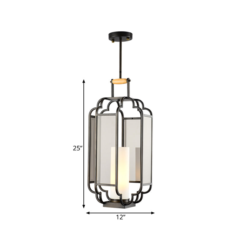 1 Light Tan Glass Hanging Pendant Traditional Black Cylinder Living Room Pendulum Light, 8