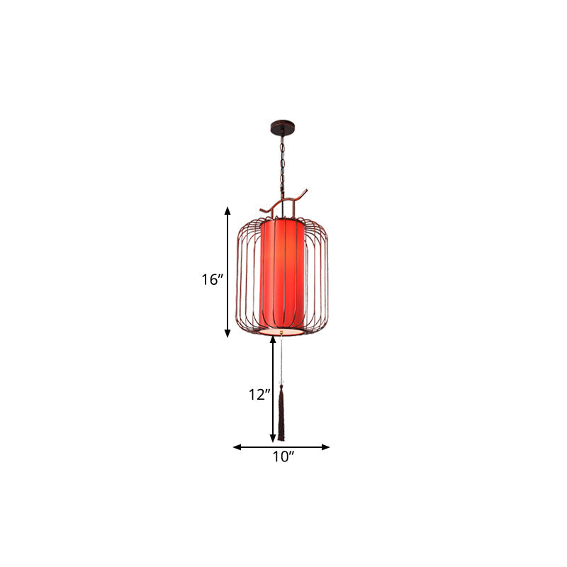 White/Red Lantern Pendant Lighting Fixture Classic Fabric 10