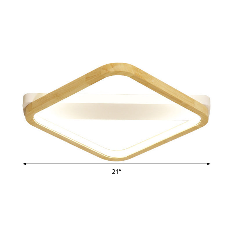 Wood Square Flush Light Fixture Simple Style Beige LED Ceiling Lamp for Bedroom, 13