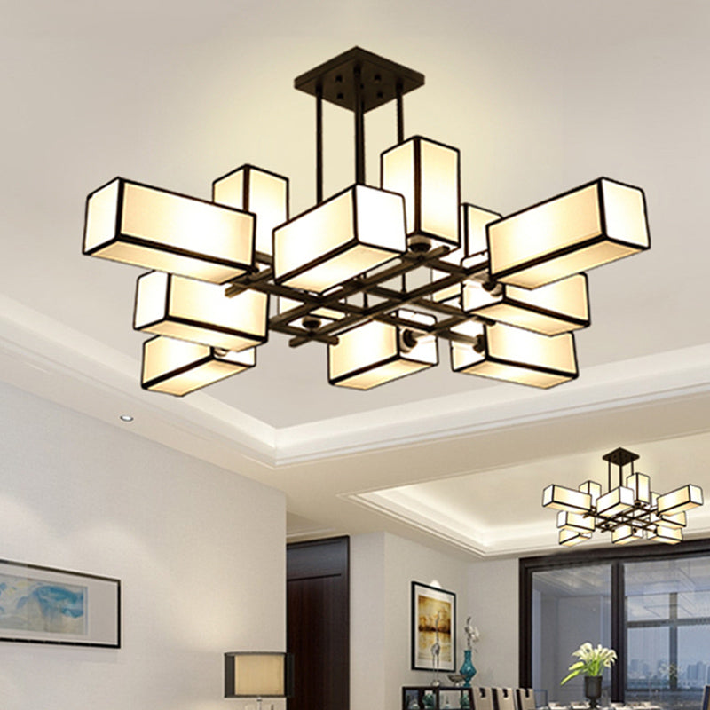 Traditional Rectangle Semi Flush Mount 8/10/12 Lights Metallic Ceiling Lighting in Black/Brass 12 Black Clearhalo 'Ceiling Lights' 'Close To Ceiling Lights' 'Close to ceiling' 'Semi-flushmount' Lighting' 287108