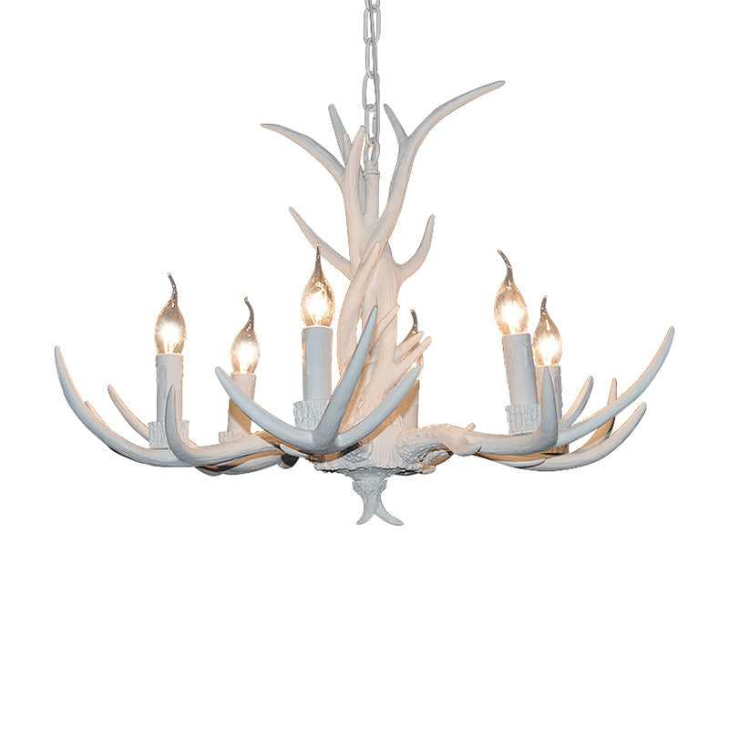 White Candle Chandelier Lighting Rural Resin 3/4/6 Bulbs Ceiling Pendant Lamp for Dining Room with Antler Decoration Clearhalo 'Ceiling Lights' 'Chandeliers' Lighting' options 287378