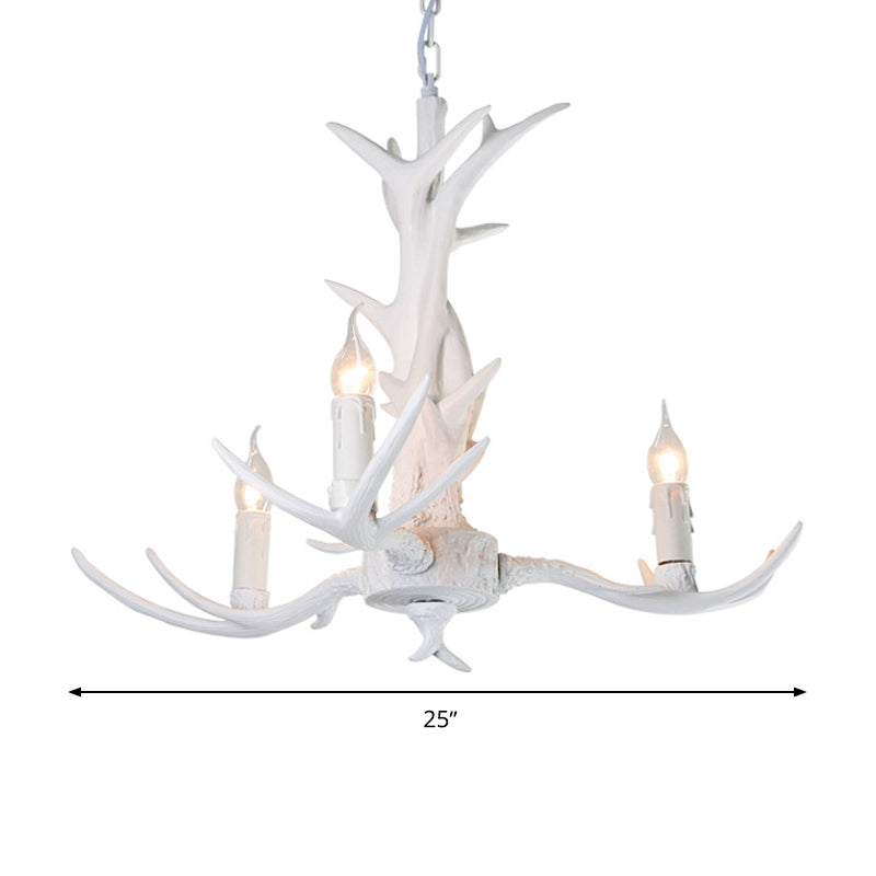 White Candle Chandelier Lighting Rural Resin 3/4/6 Bulbs Ceiling Pendant Lamp for Dining Room with Antler Decoration Clearhalo 'Ceiling Lights' 'Chandeliers' Lighting' options 287384