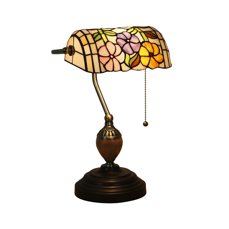 Stained Glass Rose/Plum Blossom/Lotus Nightstand Lamp Tiffany Style Single Head Brass Table Light for Bedroom Clearhalo 'Lamps' 'Table Lamps' Lighting' 287511