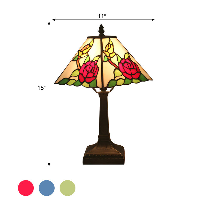 1 Light Flower Nightstand Lamp Mediterranean Red/Yellow/Blue Cut Glass Table Light for Bedroom Clearhalo 'Lamps' 'Table Lamps' Lighting' 287616