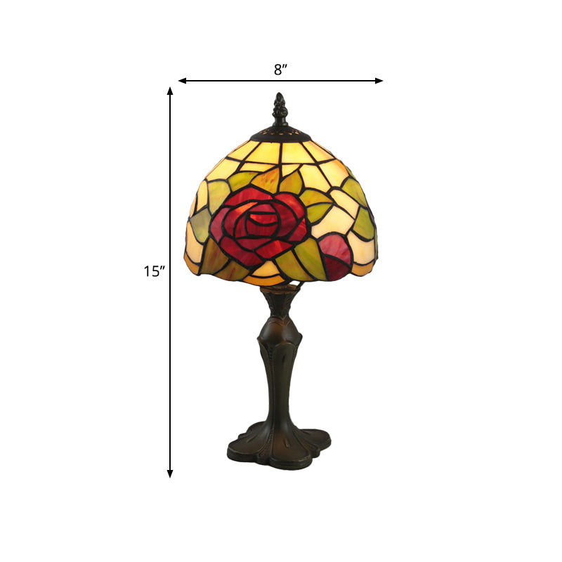 1 Light Night Table Light Tiffany Domed Shaped Stained Glass Nightstand in Antique Brass Clearhalo 'Lamps' 'Table Lamps' Lighting' 287624