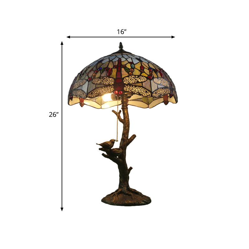 Antique Brass Single Light Nightstand Mediterranean Stained Glass Rose/Dragonfly/Victorian Night Table Light for Bedside Clearhalo 'Lamps' 'Table Lamps' Lighting' 287694