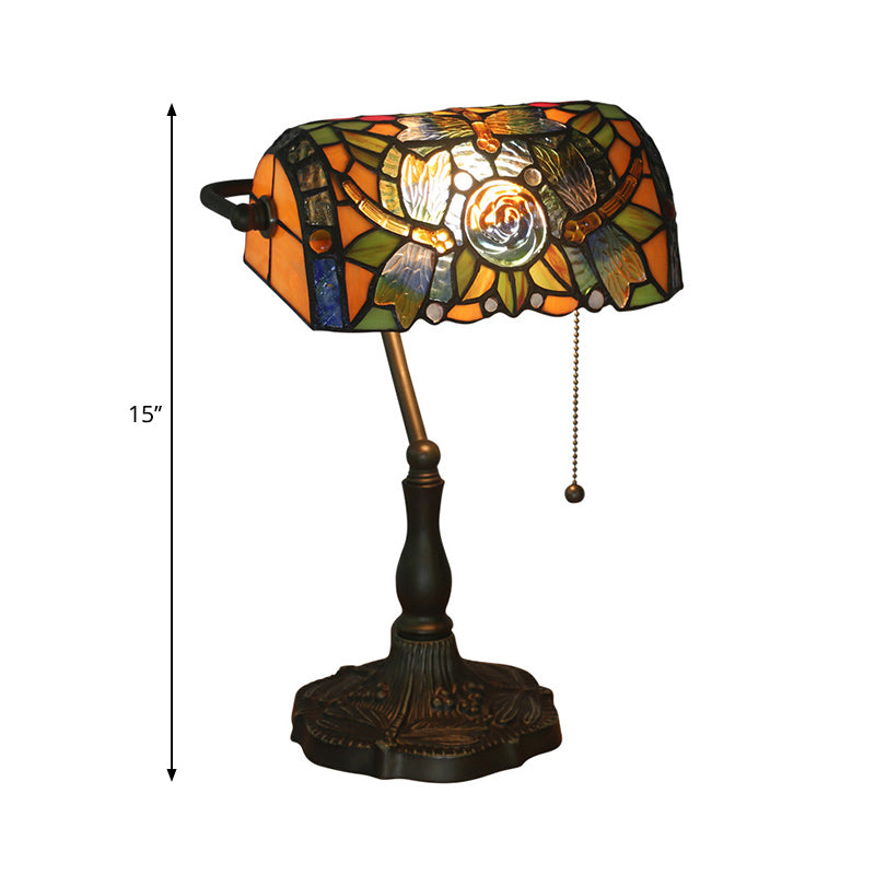 Mediterranean Dragonfly/Red Dragonfly Table Light 1 Light Stained Glass Nightstand in Bronze for Bedroom Clearhalo 'Lamps' 'Table Lamps' Lighting' 287709