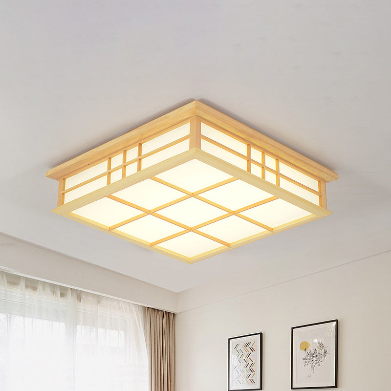 Wood Square Grille Flush Lighting Japanese Style LED Beige Ceiling Lamp in Warm/White Light Wood Warm Clearhalo 'Ceiling Lights' 'Close To Ceiling Lights' 'Close to ceiling' 'Flush mount' Lighting' 287779