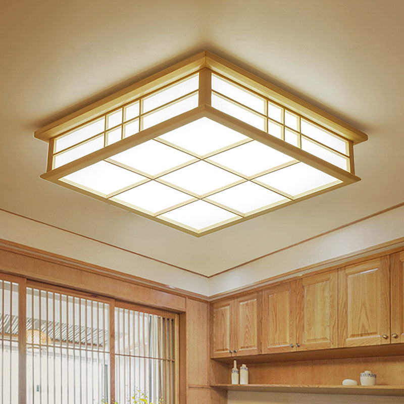 Wood Square Grille Flush Lighting Japanese Style LED Beige Ceiling Lamp in Warm/White Light Wood White Clearhalo 'Ceiling Lights' 'Close To Ceiling Lights' 'Close to ceiling' 'Flush mount' Lighting' 287780