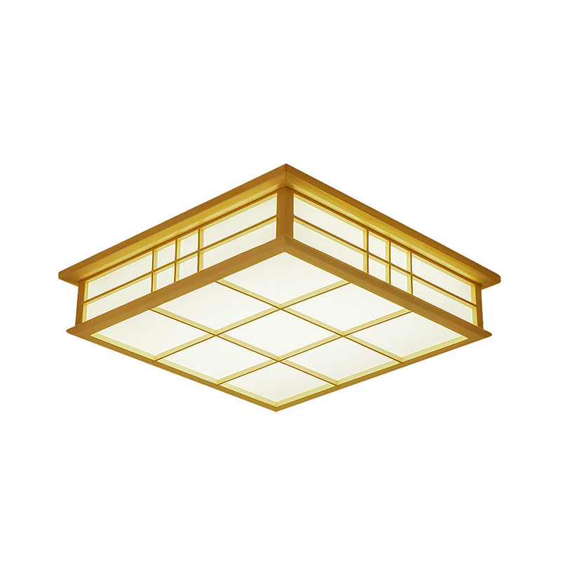 Wood Square Grille Flush Lighting Japanese Style LED Beige Ceiling Lamp in Warm/White Light Clearhalo 'Ceiling Lights' 'Close To Ceiling Lights' 'Close to ceiling' 'Flush mount' Lighting' 287782