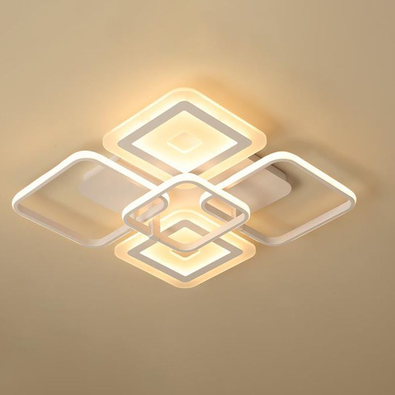 White Square Semi Flush Mount Minimalism 5 Heads Acrylic Ceiling Mounted Fixture in Warm/White Light White Warm Clearhalo 'Ceiling Lights' 'Close To Ceiling Lights' 'Close to ceiling' 'Semi-flushmount' Lighting' 288194