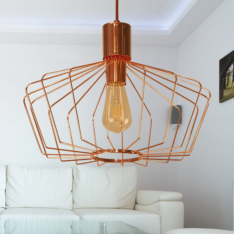 Geometric Cage Indoor Suspension Light Retro Style Metal 1 Light Brass/Copper Pendant Lighting Copper Clearhalo 'Art Deco Pendants' 'Cast Iron' 'Ceiling Lights' 'Ceramic' 'Crystal' 'Industrial Pendants' 'Industrial' 'Metal' 'Middle Century Pendants' 'Pendant Lights' 'Pendants' 'Tiffany' Lighting' 28820