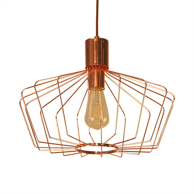 Geometric Cage Indoor Suspension Light Retro Style Metal 1 Light Brass/Copper Pendant Lighting Clearhalo 'Art Deco Pendants' 'Cast Iron' 'Ceiling Lights' 'Ceramic' 'Crystal' 'Industrial Pendants' 'Industrial' 'Metal' 'Middle Century Pendants' 'Pendant Lights' 'Pendants' 'Tiffany' Lighting' 28822