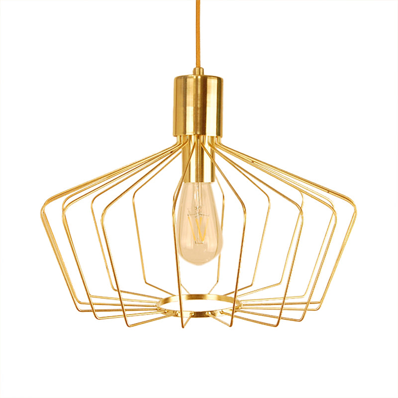 Geometric Cage Indoor Suspension Light Retro Style Metal 1 Light Brass/Copper Pendant Lighting Brass Clearhalo 'Art Deco Pendants' 'Cast Iron' 'Ceiling Lights' 'Ceramic' 'Crystal' 'Industrial Pendants' 'Industrial' 'Metal' 'Middle Century Pendants' 'Pendant Lights' 'Pendants' 'Tiffany' Lighting' 28825