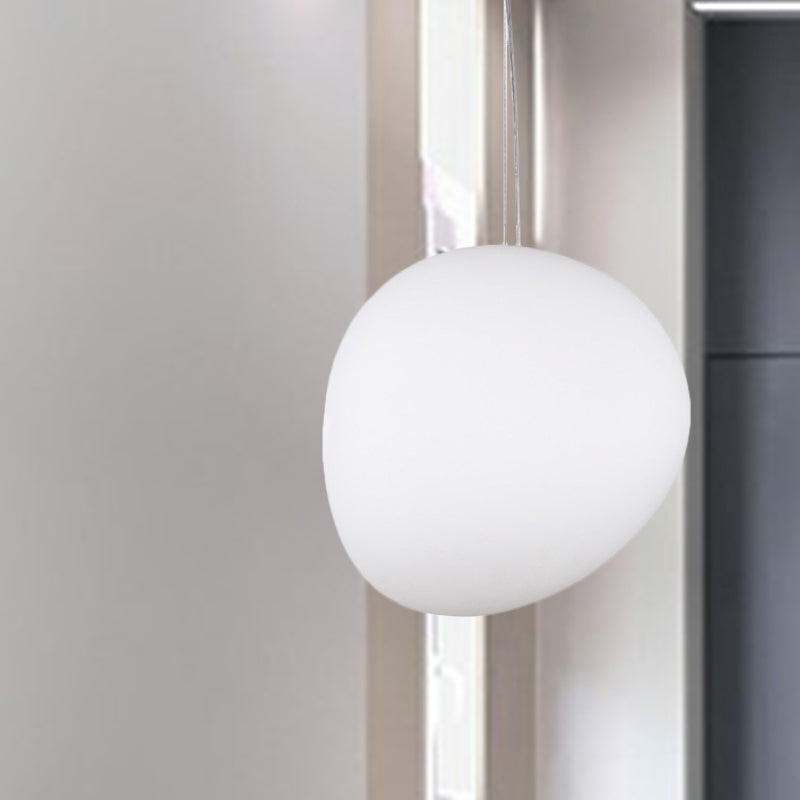 White Glass Oval Ceiling Pendant Light Simple Style 6