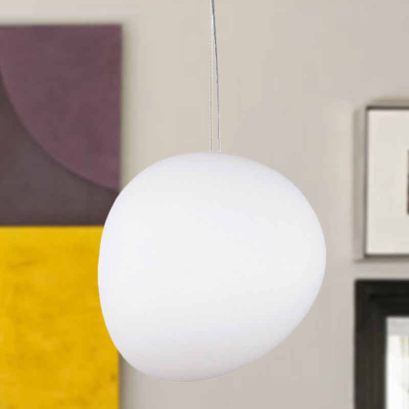 White Glass Oval Ceiling Pendant Light Simple Style 6