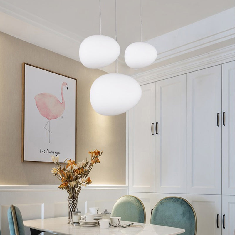 White Glass Oval Ceiling Pendant Light Simple Style 6