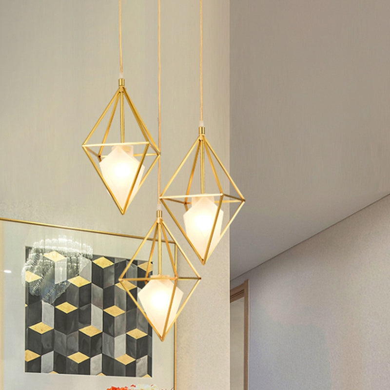 Diamond Pendant Ceiling Light Postmodern Frosted Glass 1 Head Brass Hanging Lamp Brass Clearhalo 'Ceiling Lights' 'Modern Pendants' 'Modern' 'Pendant Lights' 'Pendants' Lighting' 288493