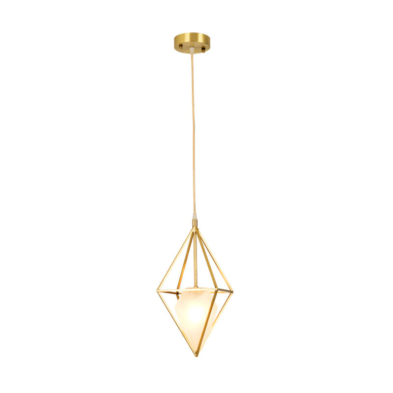 Diamond Pendant Ceiling Light Postmodern Frosted Glass 1 Head Brass Hanging Lamp Clearhalo 'Ceiling Lights' 'Modern Pendants' 'Modern' 'Pendant Lights' 'Pendants' Lighting' 288497