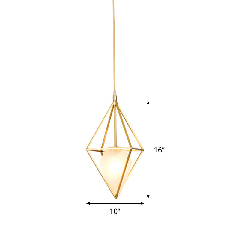 Diamond Pendant Ceiling Light Postmodern Frosted Glass 1 Head Brass Hanging Lamp Clearhalo 'Ceiling Lights' 'Modern Pendants' 'Modern' 'Pendant Lights' 'Pendants' Lighting' 288498