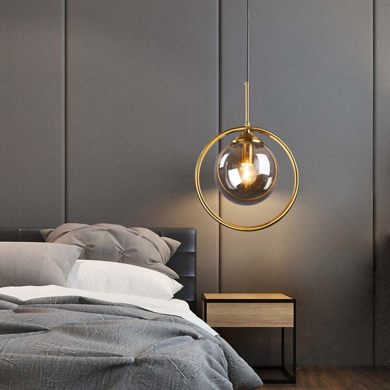 Gold Globe Pendant Lamp Postmodern 1 Head Smoke Gray/Clear Glass Hanging Light Kit for Bedroom Clearhalo 'Ceiling Lights' 'Modern Pendants' 'Modern' 'Pendant Lights' 'Pendants' Lighting' 288552