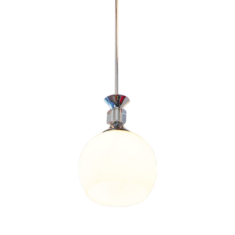 Globe Dining Room Pendant Light Fixture White Glass 1 Head Modern Suspension Light in Chrome Clearhalo 'Ceiling Lights' 'Modern Pendants' 'Modern' 'Pendant Lights' 'Pendants' Lighting' 288566