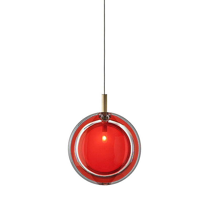 Round Hanging Lamp Kit Macaron Red Glass 1 Light Bedroom Pendant Lighting Fixture Clearhalo 'Ceiling Lights' 'Glass shade' 'Glass' 'Modern Pendants' 'Modern' 'Pendant Lights' 'Pendants' Lighting' 288611