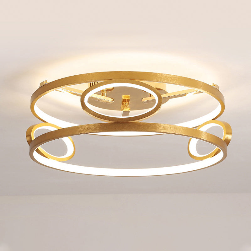 Tiered Semi Flush Light Simple Acrylic LED Gold Ceiling Mounted Fixture for Living Room, 18