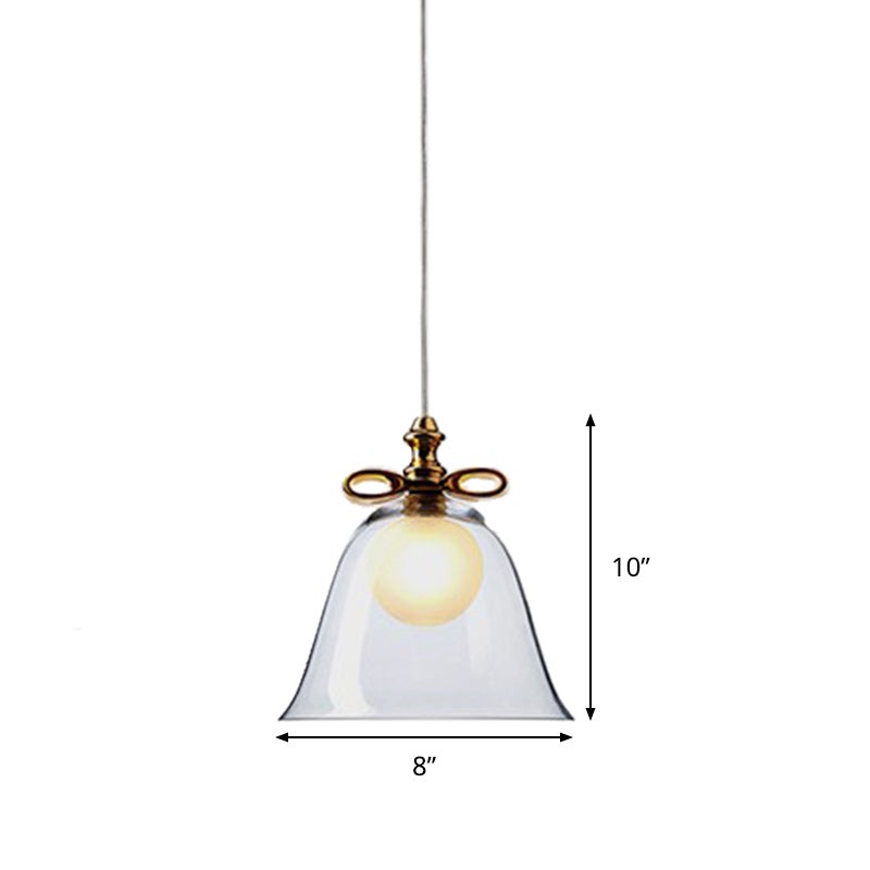 Bell Pendant Light Contemporary White/Brown/Clear Glass 1 Head Dining Room Hanging Ceiling Light Clearhalo 'Ceiling Lights' 'Close To Ceiling Lights' 'Glass shade' 'Glass' 'Modern Pendants' 'Modern' 'Pendant Lights' 'Pendants' Lighting' 288777