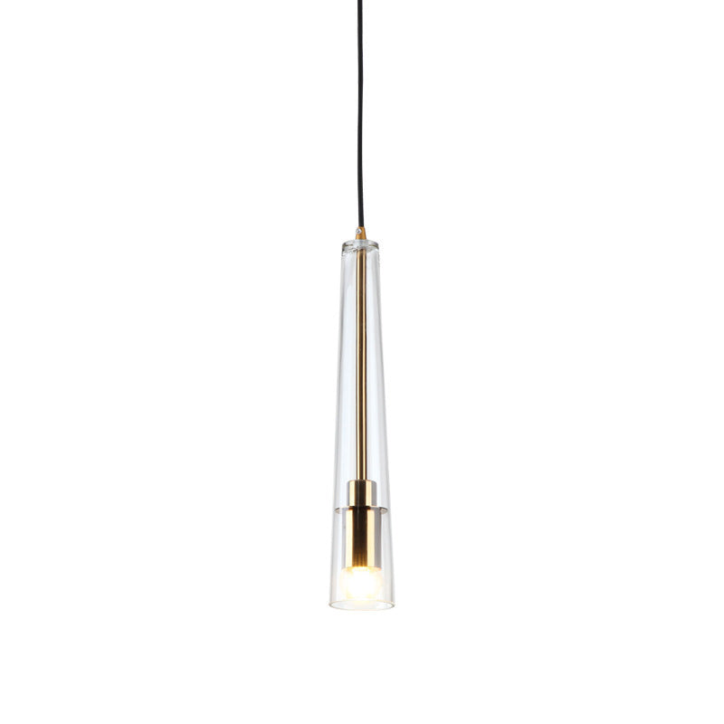 Tubular Hanging Lamp Kit Modern Clear Glass 1 Head Gold Pendant Light Fixture for Dining Room Clearhalo 'Ceiling Lights' 'Glass shade' 'Glass' 'Modern Pendants' 'Modern' 'Pendant Lights' 'Pendants' Lighting' 288896