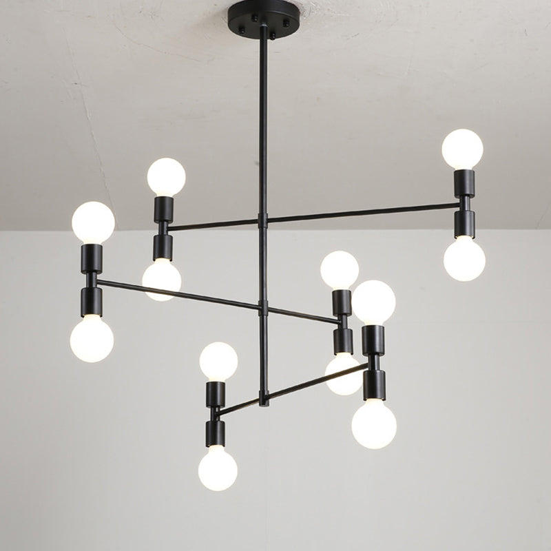 Tiered Metal Hanging Ceiling Light Modern 12 Lights Black/Gold Chandelier Lamp for Living Room Black Clearhalo 'Ceiling Lights' 'Chandeliers' 'Modern Chandeliers' 'Modern' Lighting' 289064