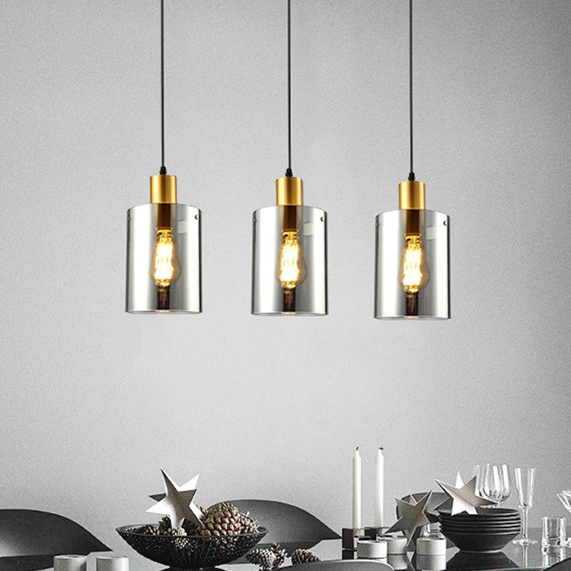 Cylinder Pendant Light Fixture Postmodern Smoke Gray Glass 1 Head Bedroom Hanging Lamp Kit Clearhalo 'Ceiling Lights' 'Modern Pendants' 'Modern' 'Pendant Lights' 'Pendants' Lighting' 289175