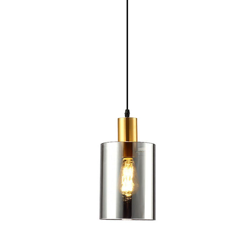 Cylinder Pendant Light Fixture Postmodern Smoke Gray Glass 1 Head Bedroom Hanging Lamp Kit Clearhalo 'Ceiling Lights' 'Modern Pendants' 'Modern' 'Pendant Lights' 'Pendants' Lighting' 289177