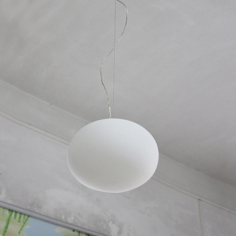 White Glass Oval Pendant Lamp Minimalist 1 Head 9.5