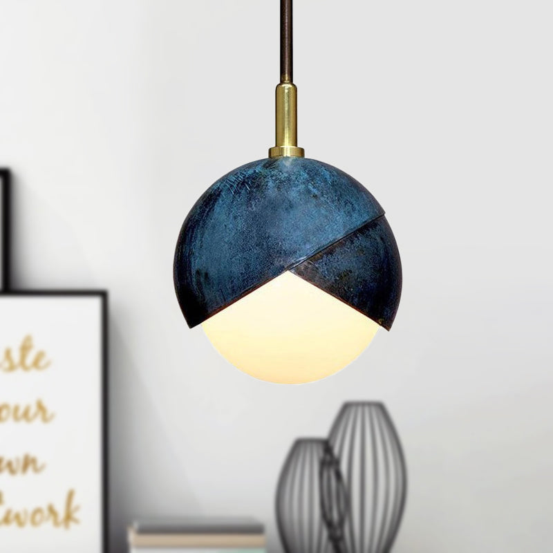 Semi Sphere Shade Pendant Lamp Postmodern Metal 1 Head Blue Hanging Lamp, 5.5