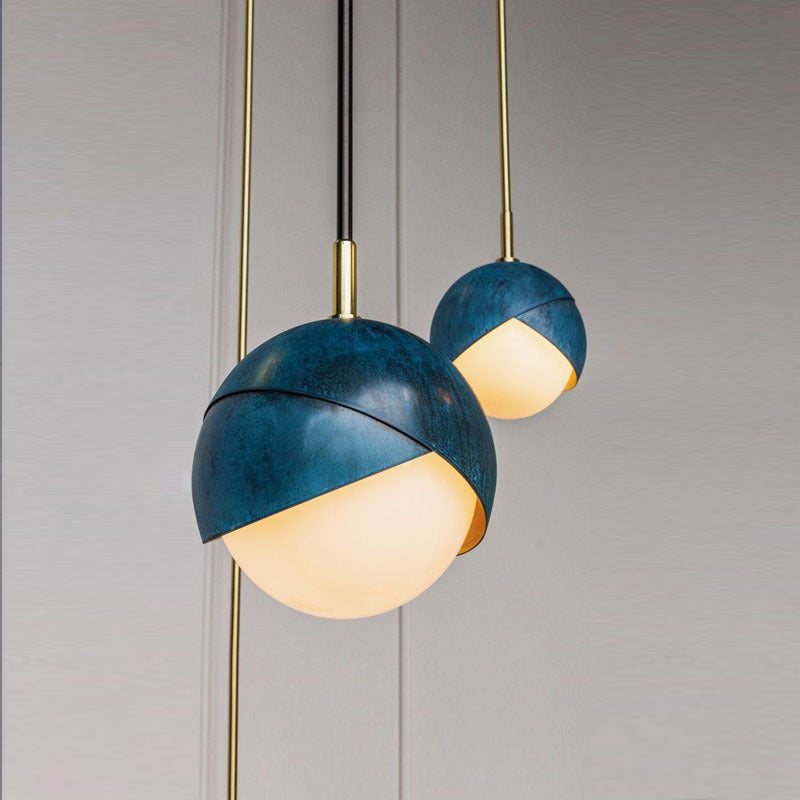 Semi Sphere Shade Pendant Lamp Postmodern Metal 1 Head Blue Hanging Lamp, 5.5