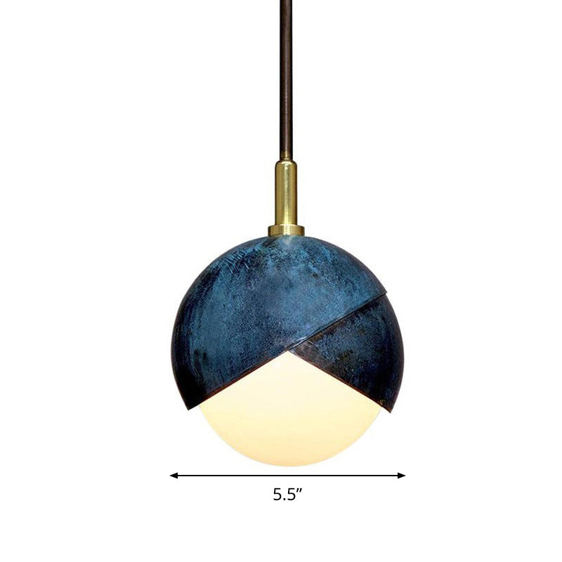 Semi Sphere Shade Pendant Lamp Postmodern Metal 1 Head Blue Hanging Lamp, 5.5