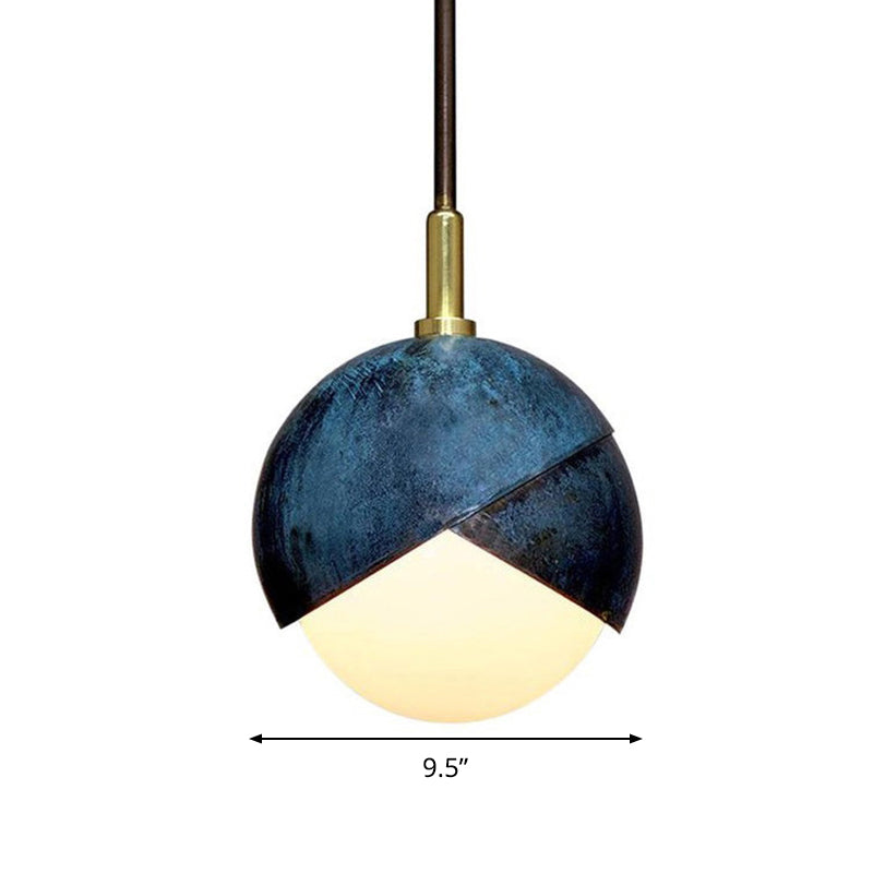 Semi Sphere Shade Pendant Lamp Postmodern Metal 1 Head Blue Hanging Lamp, 5.5