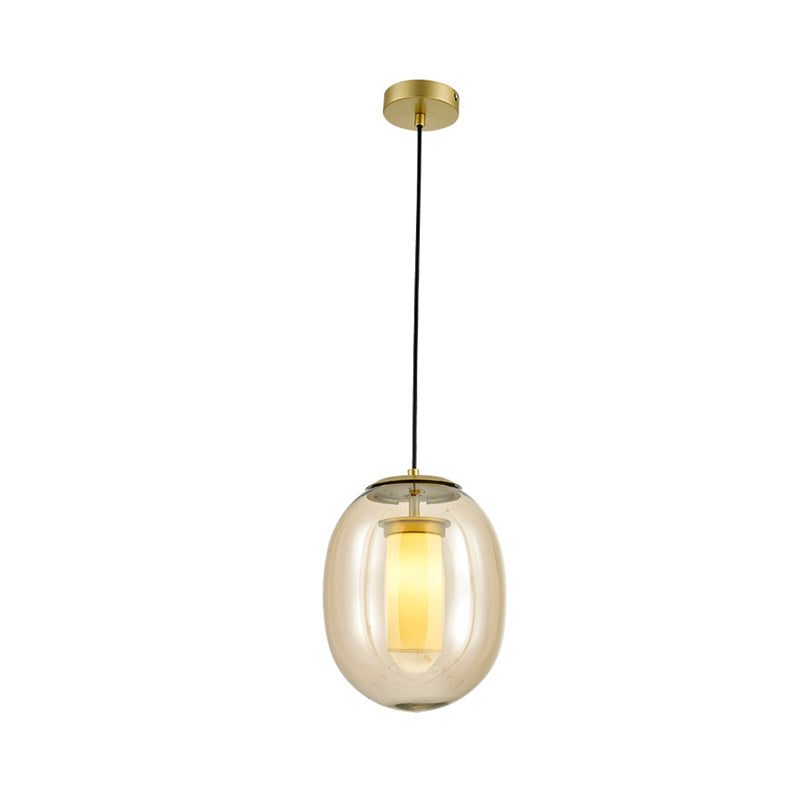 Amber Glass Oval Pendant Ceiling Light Contemporary 1 Head 7