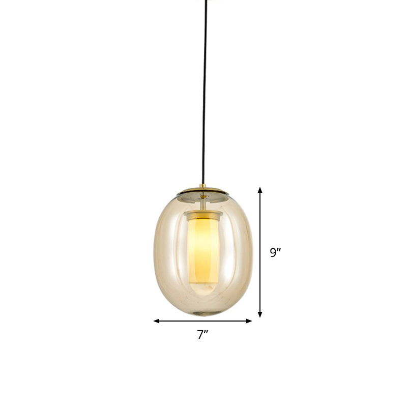 Amber Glass Oval Pendant Ceiling Light Contemporary 1 Head 7