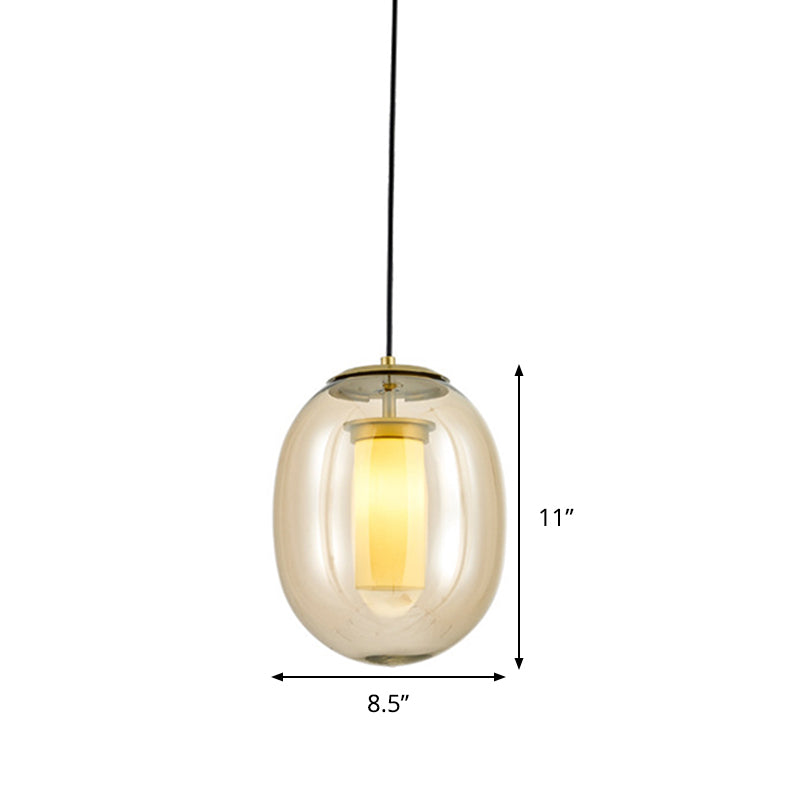 Amber Glass Oval Pendant Ceiling Light Contemporary 1 Head 7