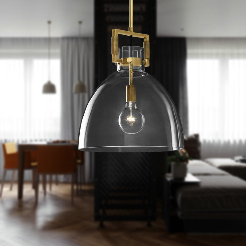 Postmodern 1 Head Pendant Light Brass Hanging Lamp Dome/Globe/Cone with Clear Glass Shade, 12