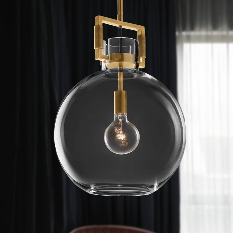 Postmodern 1 Head Pendant Light Brass Hanging Lamp Dome/Globe/Cone with Clear Glass Shade, 12