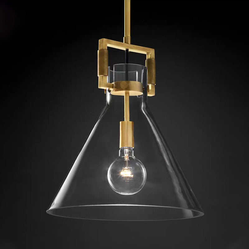 Postmodern 1 Head Pendant Light Brass Hanging Lamp Dome/Globe/Cone with Clear Glass Shade, 12