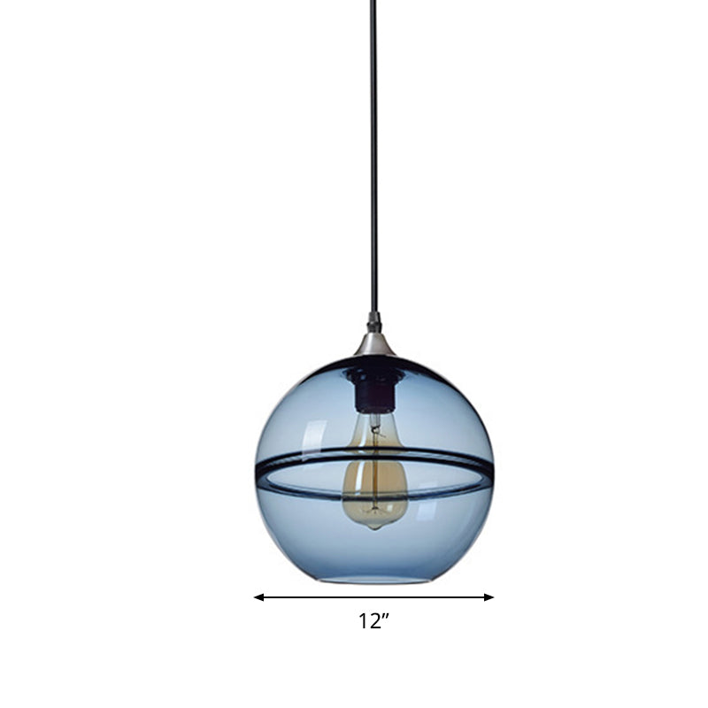 Globe Dining Room Pendant Lighting Blue/Clear Glass 1 Head 8